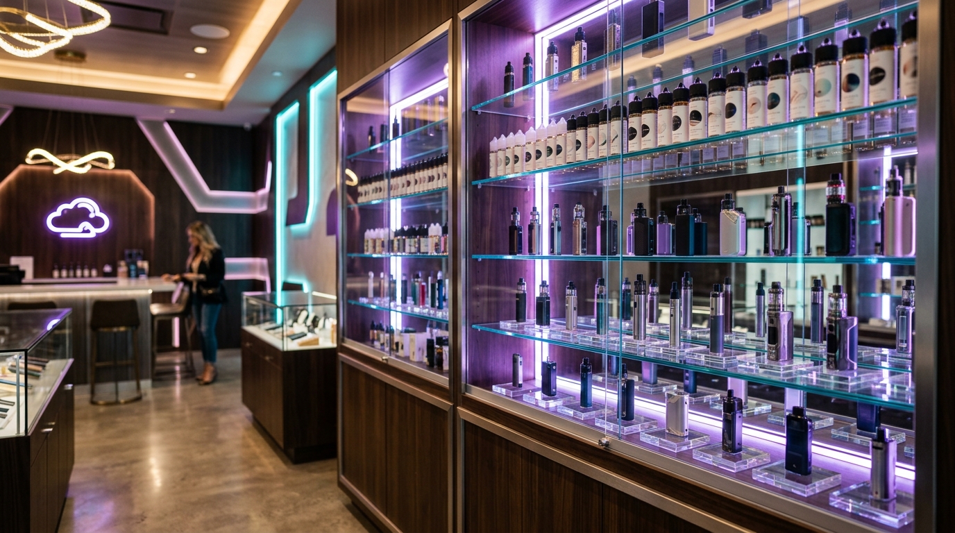 Vape and glass displays at Smoke Box Houston TX